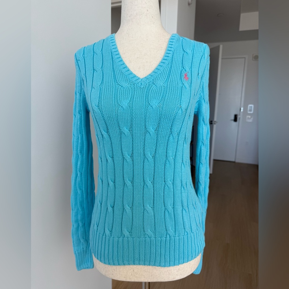 Ralph Lauren Women's Blue V-Neck Sweater